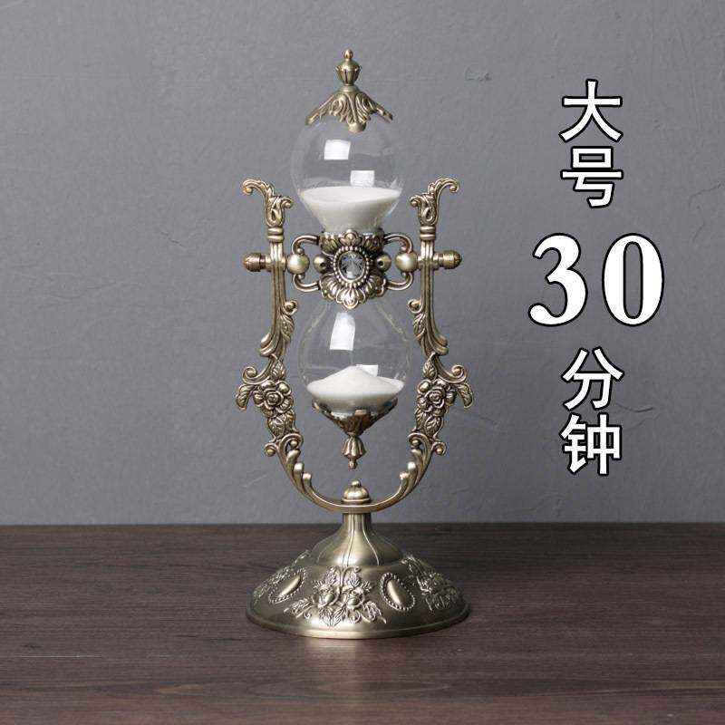 复古水滴沙漏计时器工艺品桌面旋转装饰品15/30分钟流沙漏斗摆件
