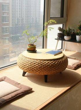 可储物室藤编榻榻米桌子炕桌阳飘窗230312-1小茶台纳几民宿可收卧