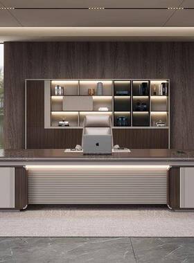 老板公桌椅办组合大班台总裁桌轻奢金XFN烤高端高漆档董事长属总