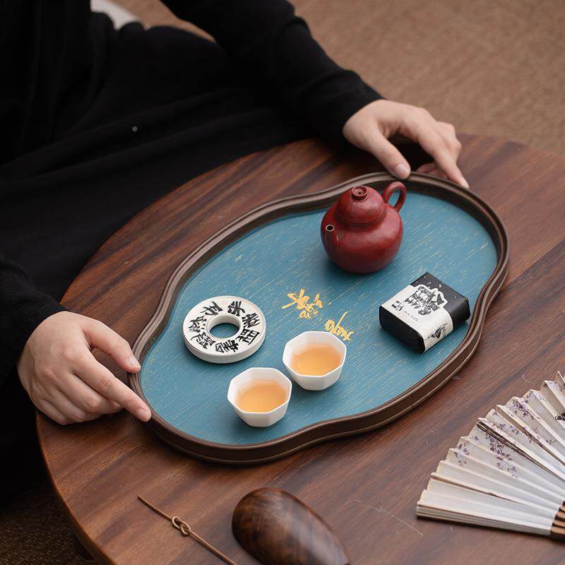 中式竹托盘家用台椭小型干泡茶复古竹制编托832织茶盘壶盘茶道圆