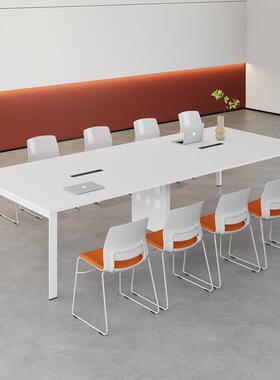 小议桌白色简约现代会洽谈长桌架子钢简易长方形会议QXD型室桌椅