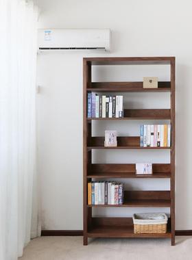 原W8实木书架黑桃木置物架整装简约落地白儿蜡木浅胡hy20168色木