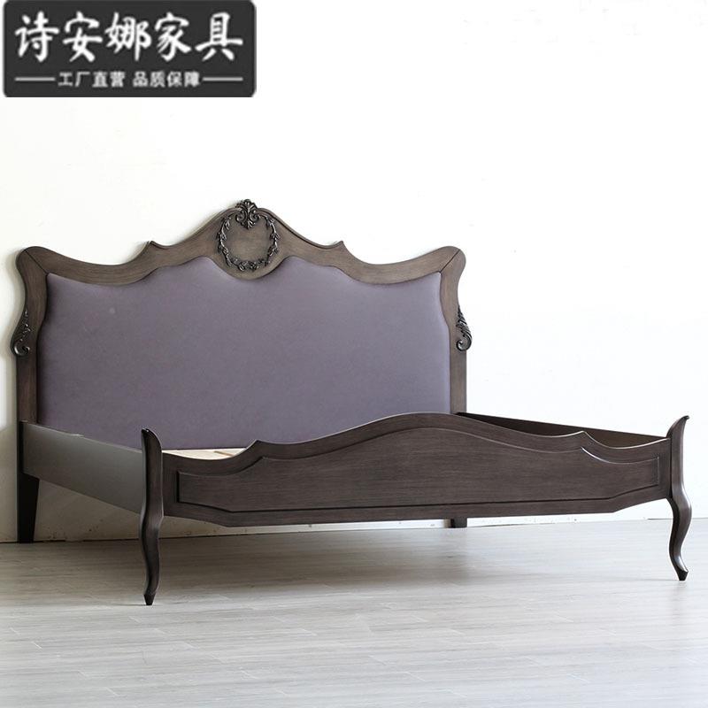 复古AQR怀旧vintae中古1风实木雕布艺软包g双人床花.8米