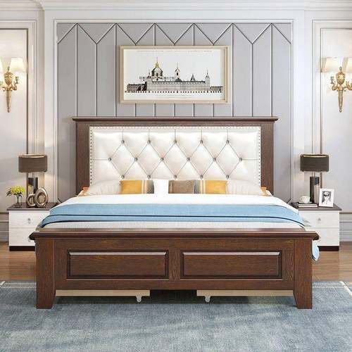 实木床1.5米18m轻奢软包2木床00主卧.家用人现代简约双床1.米单人