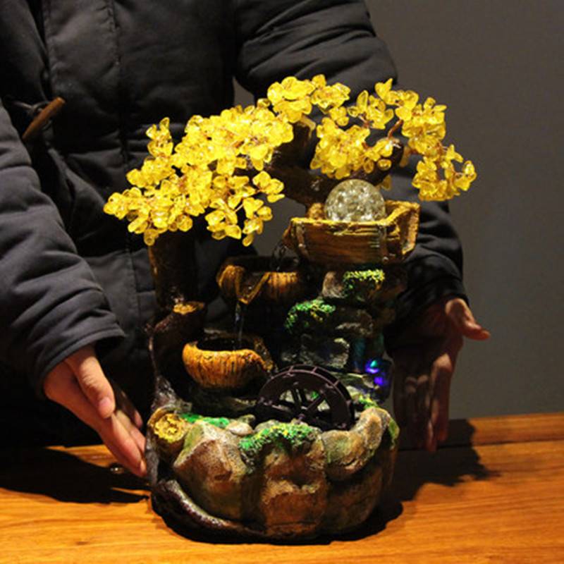 天然黄水晶摇钱树摆件 财源滚滚流水车球招财发财树 开店家居送礼
