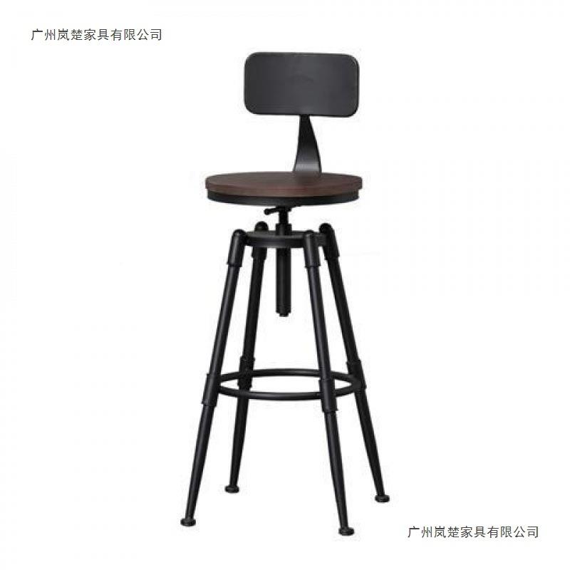 美无品牌/式旋复古工风酒吧椅厅转升降实木高脚凳铁艺靠背业家用