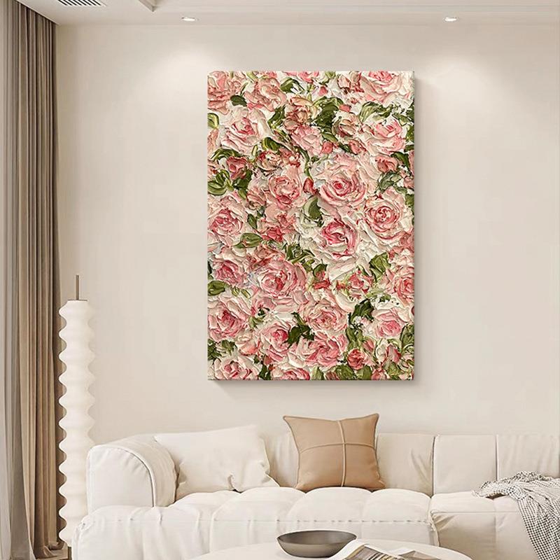 顺丰抽象玫瑰花厚肌理手绘画玄挂画奶油厅风花卉ETK客大关幅油落