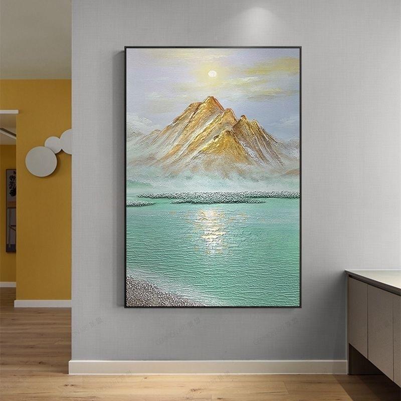 顺肌丰纯手绘TIM石英砂理画成品油日画照金山画手工挂竖版客厅玄