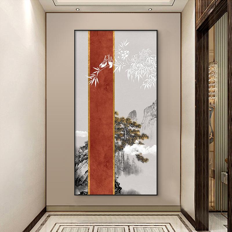 依色新山揽云中式水墨山QZ202206水画入户轻奢玄装关饰画红色拼高
