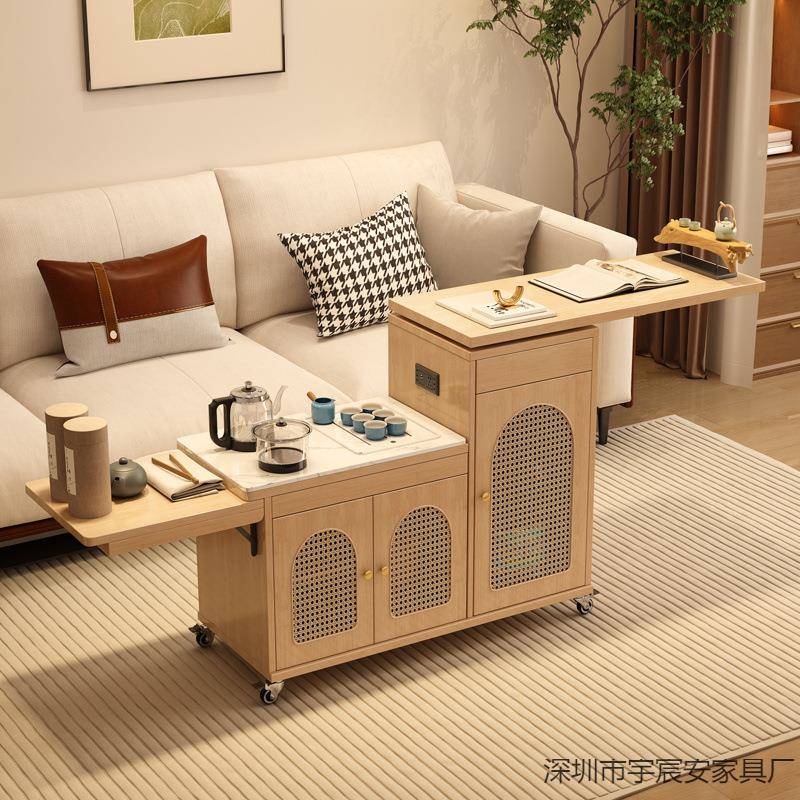 从动移旋转茶台家用小车实木茶茶FPD几泡茶桌岩良板多功能烧水壶