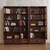 美式 251置物架简 复古北美书黑胡桃实木书柜组合两璃门三代门wtv