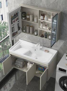 5V不锈钢洗衣水槽阳台洗衣带搓213池板陶柜一体洗瓷手盘挂墙式洗