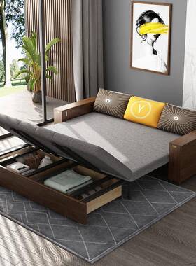 RZR实木折叠两用床小型布推艺客厅拉宿储物坐卧新中户式沙发床留