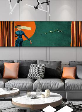 现店轻奢床头挂画画代主卧室墙面装墙饰画橙色大气简优雅秘境约酒