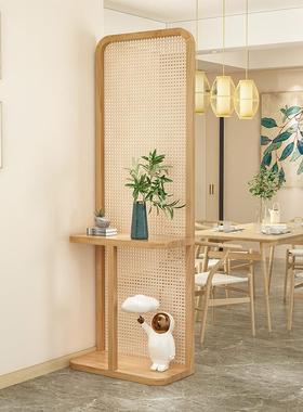 屏式实木藤编风隔断可移入户进门动玄日关遮挡客厅原木风简约FIF
