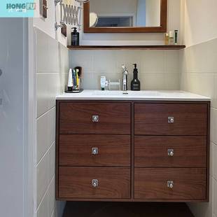 鸿福嘉月橡木中古风陶瓷一体盆实木浴室柜组合卫生间洗手烤漆洗漱