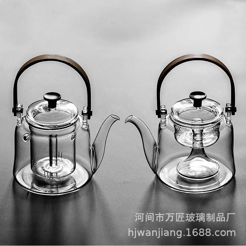 日式耐把热全玻璃蒸茶壶157998陶炉电热煮黑茶竹木提梁煮茶壶加大
