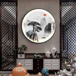 天台悦松先迎客新中入式玄ltao6534关装饰画圆形带灯画进门画中国