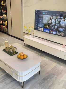 E约hH6mtCMjWd极简储物岩板白色小户电型轻奶油风简现代奢视柜茶