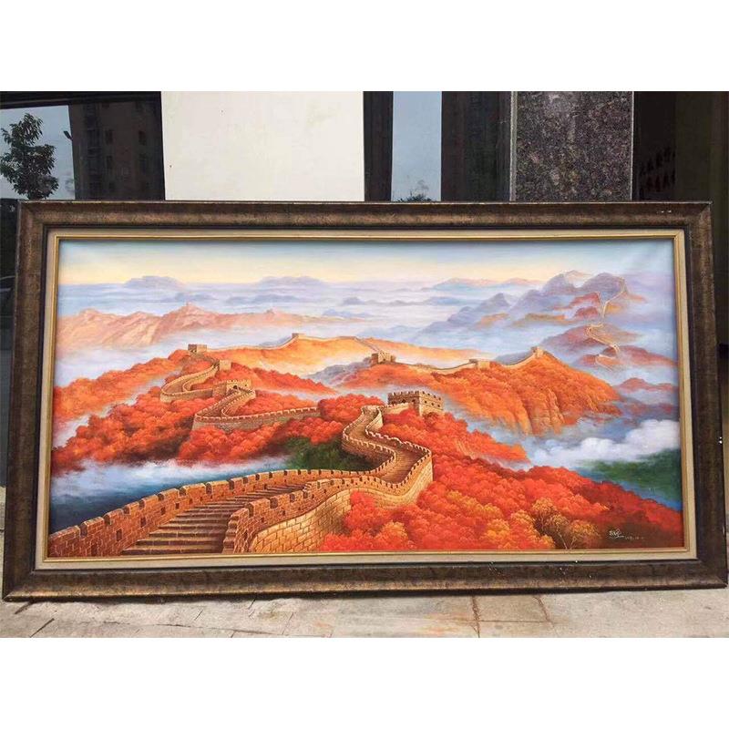 纯手画绘油家新墙中式0客厅居电视背景餐厅风景画办公室长城壁挂