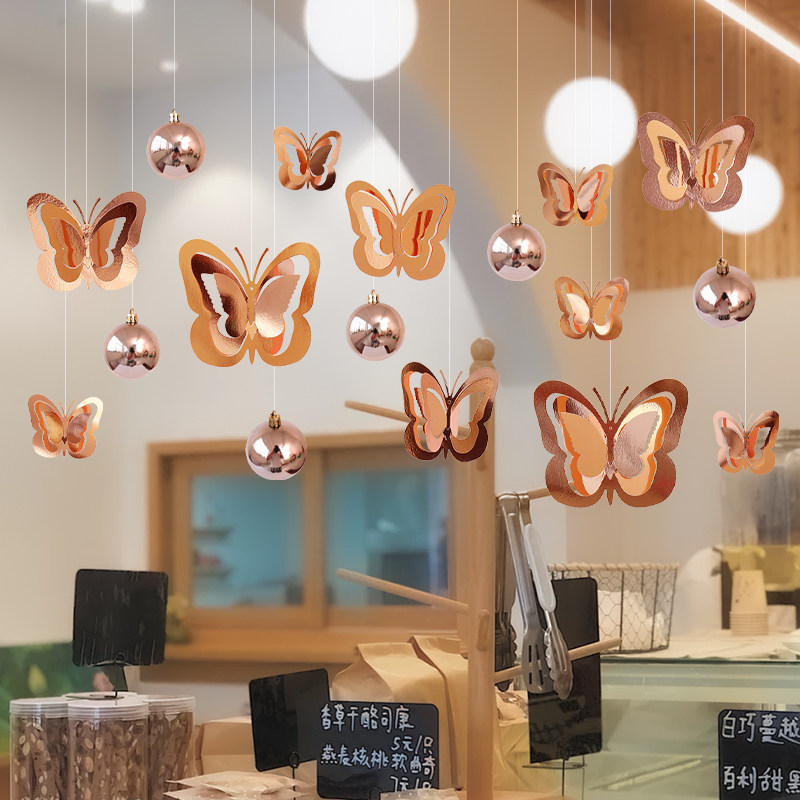 中秋节装饰商场店铺国庆活动场景氛围创意蝴蝶天花板吊饰橱窗装扮