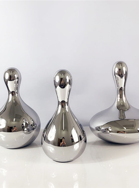 不锈钢质感滴水造型摆件现代玻璃样板间客厅抽象银色软装饰品摆设