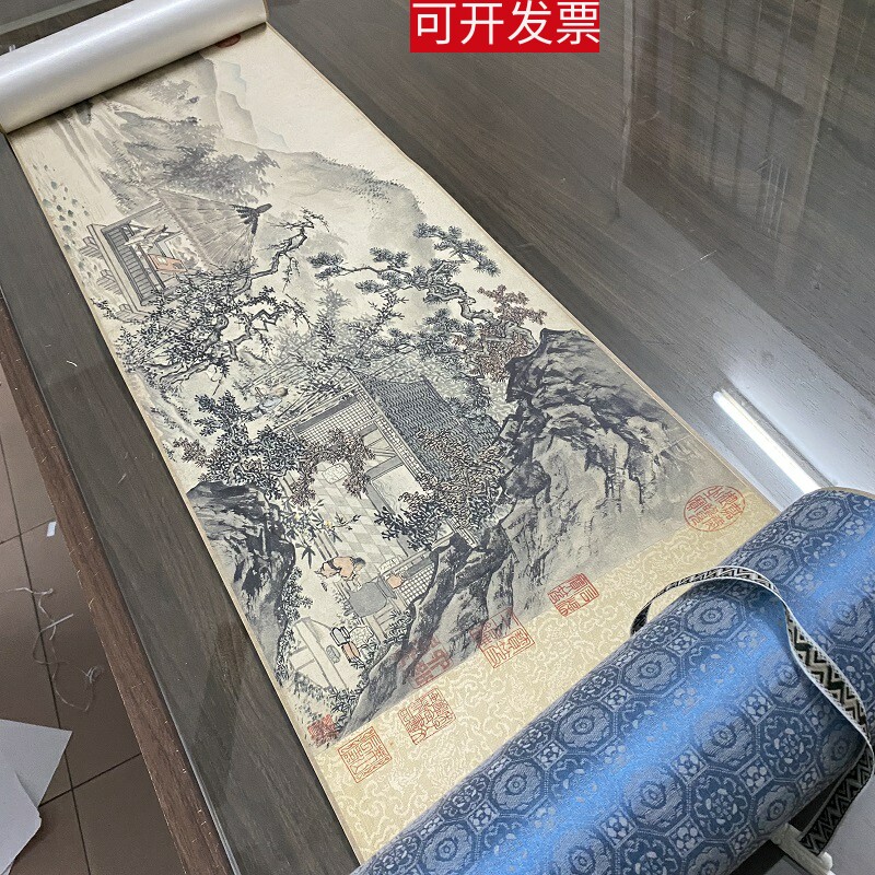 唐寅唐伯虎松崖别业写意山水画国画艺术微喷名画复制品临摹装饰画