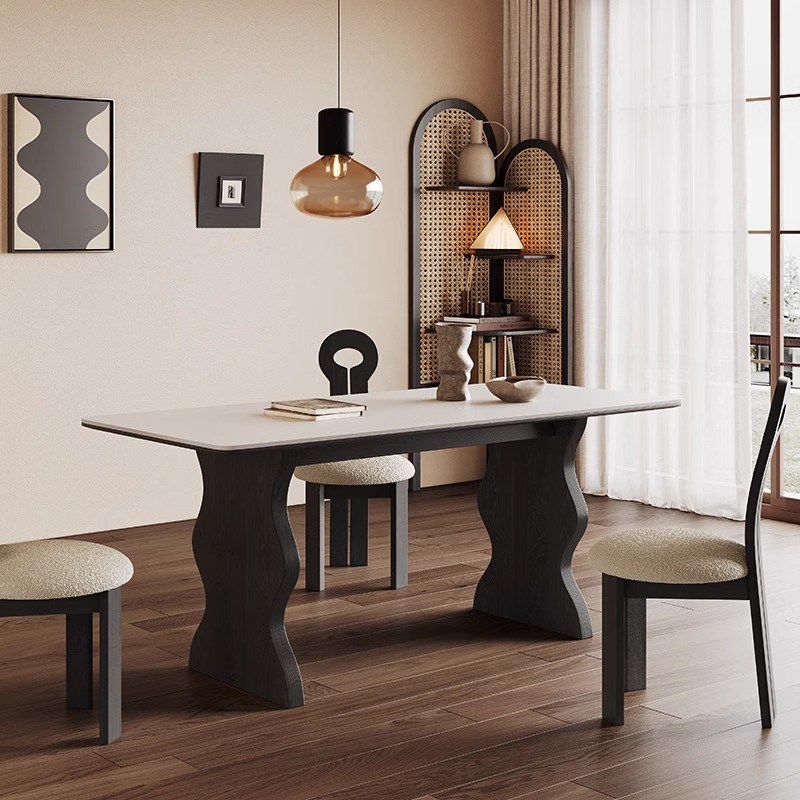 馨佰利岩板实木餐桌椅202新款家用小户型客厅实木长方形饭桌