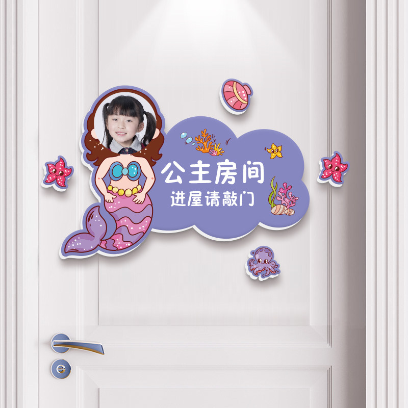 小公主房间卧室门牌女孩儿童房创意装饰布置墙贴遮丑定制照片门贴