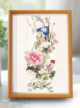 国画牡丹花鸟装饰画客厅玄关走廊过道挂画竖版实木有框画房间摆件