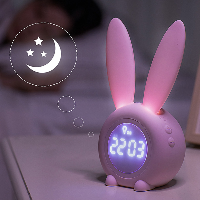 可爱小学生用床头充电贪睡静音儿童专用闹钟女孩公主卡通懒人带灯