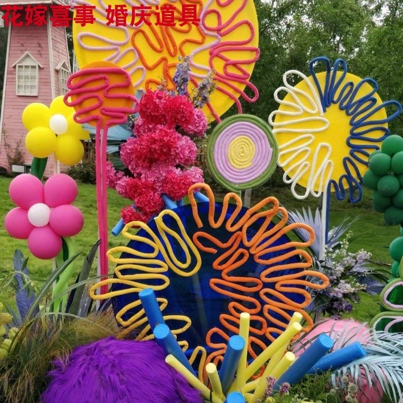 婚庆道具彩色编织棉绳宴会橱窗DIY绳装饰材料婚礼堂舞台背景布置