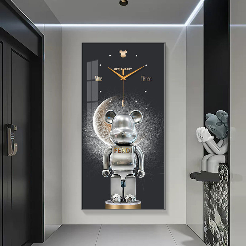 暴力熊玄关装饰画时钟挂墙新款客厅钟表挂钟创意发光壁灯过道挂画