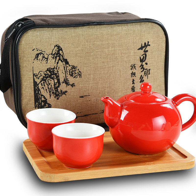 结婚回礼红色茶具一壶二杯便携旅行套装整套功夫茶具套装喜庆礼品
