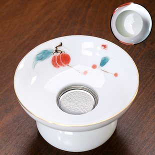 家用手绘茶漏茶过滤器陶瓷底托茶水分离器陶瓷过滤干泡台无孔过滤