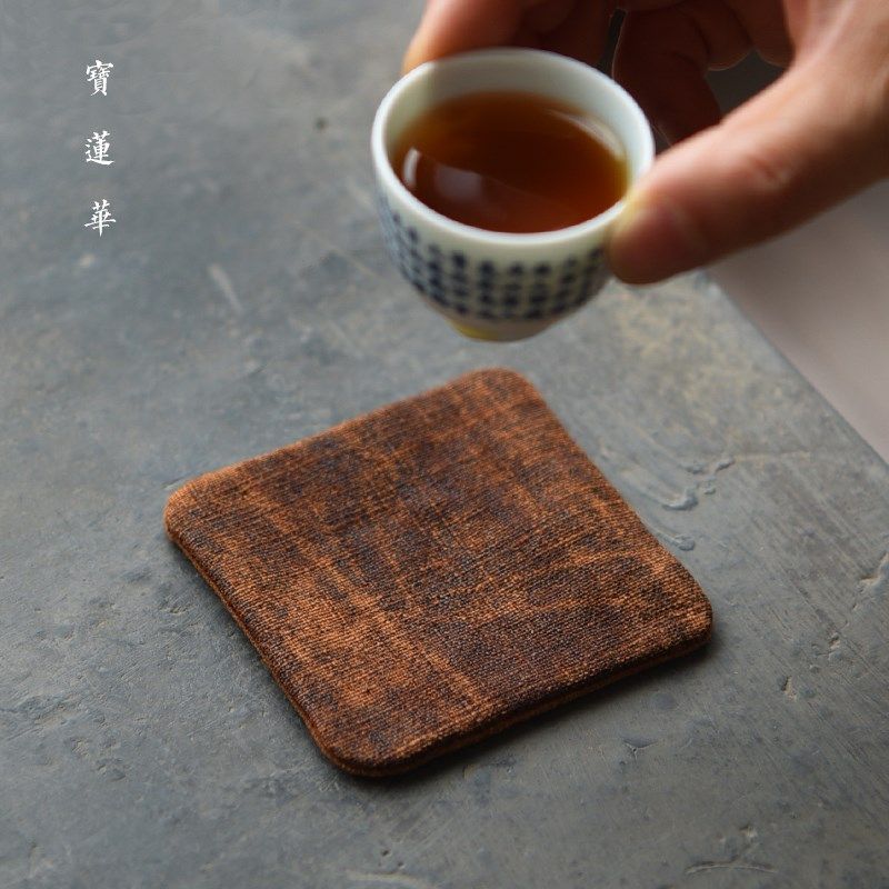 复古手工薯莨染手织布杯垫 隔热布垫布艺茶垫壶垫 杯托茶托布茶席