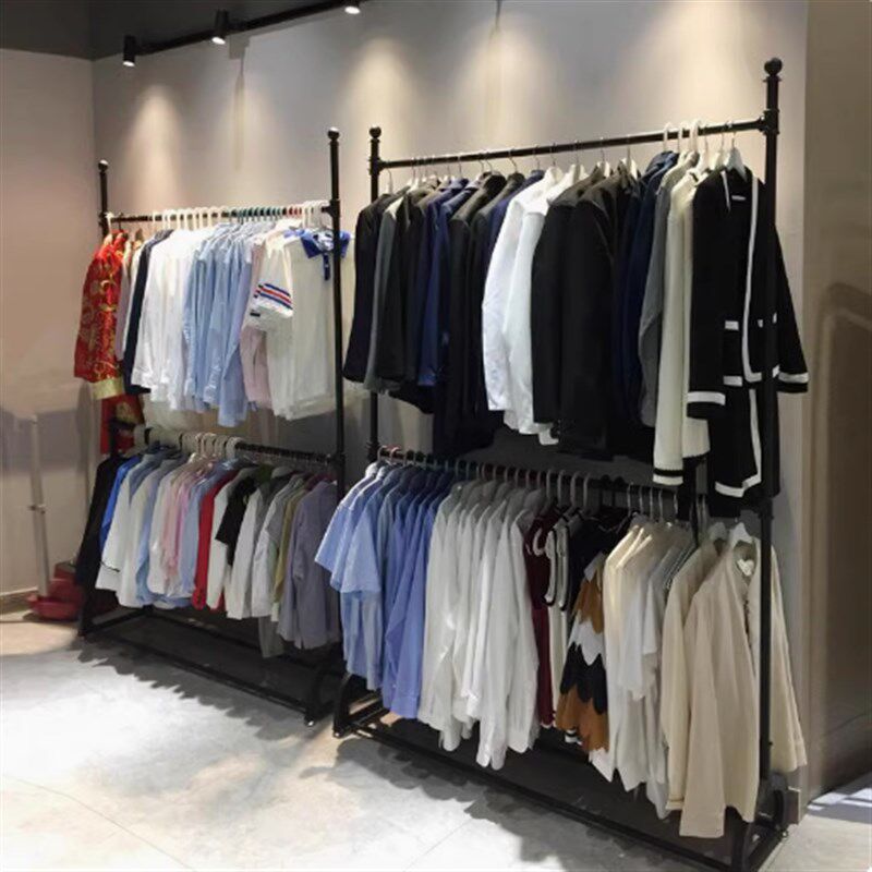 双层衣帽架落地式卧室双杆挂衣架子家用阳台晾衣架衣帽间展示货架