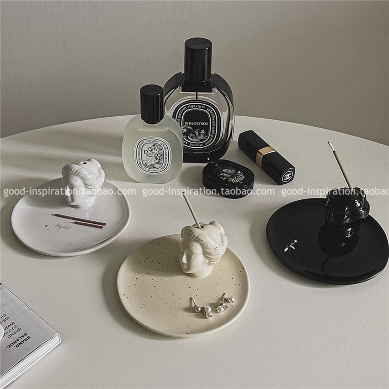 法式复古香插 女人头像手工陶瓷线香底座香盘装饰品艺术摆件香托