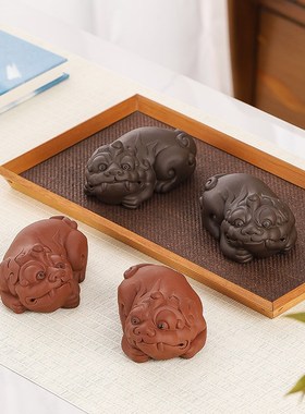 紫砂招财貔貅桌面摆件手工玄关客厅办公室电视柜家居装饰茶宠茶玩