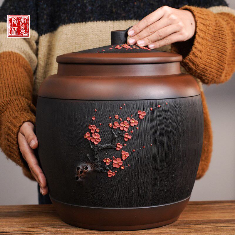 云南建水紫陶茶叶罐储存陶瓷全手工密封防潮高档普洱茶缸醒茶家用