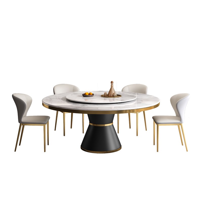 天然超晶石餐桌微晶石家用小户型奢石圆桌现代简约圆形带转盘饭桌