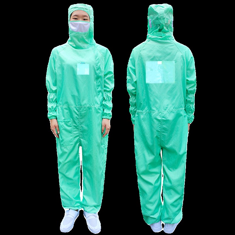 百级无尘服网格连体有口袋格子加背标贴背袋卡槽防静电洁净服