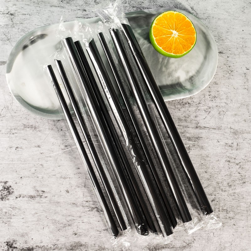 一次性加厚塑料吸管 21cm果汁饮料奶茶黑色单支包装粗吸管细直管