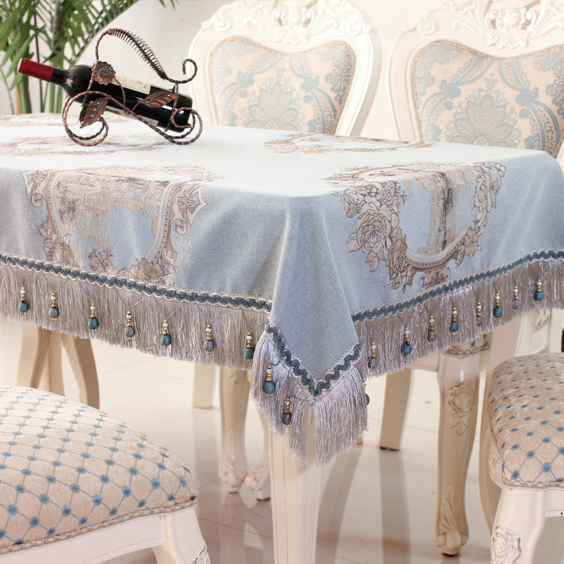 奢华高档欧式餐桌布桌垫长方正方形圆桌布台布吊穗中式茶几桌布