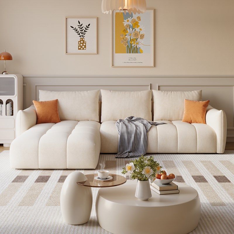 法式奶油风布艺沙发简约现代小户型客厅防猫抓皮艺高级绒贵妃沙发