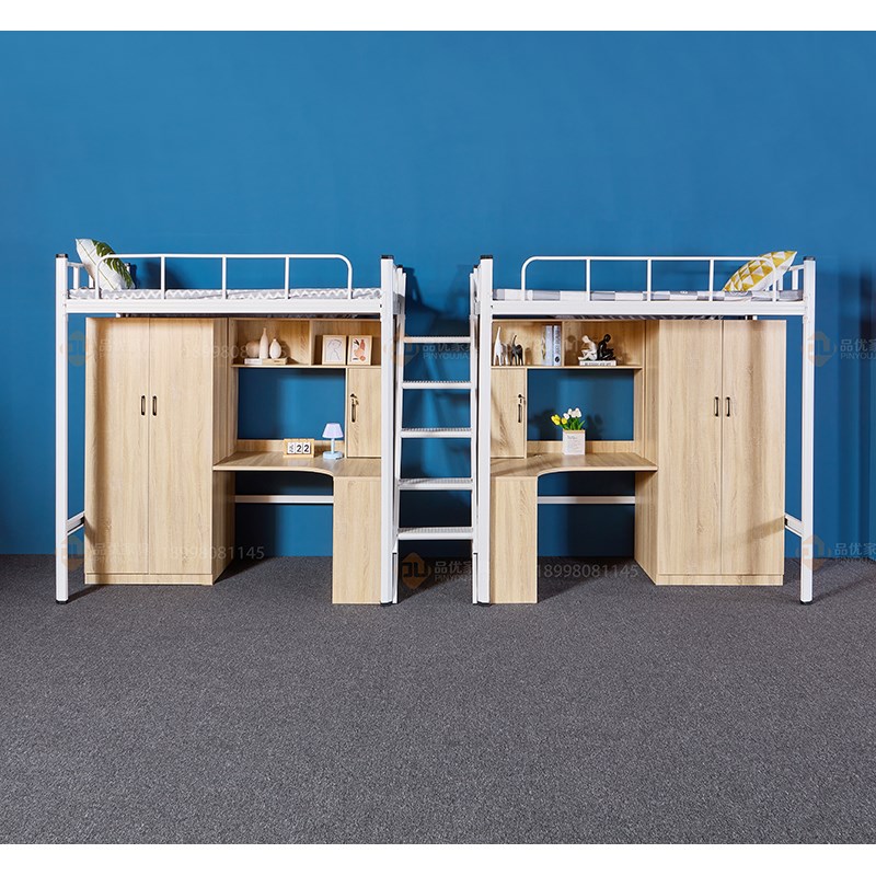 东莞上床下桌床铁艺床单人公寓床学生员工寝室宿舍高架床书柜一体