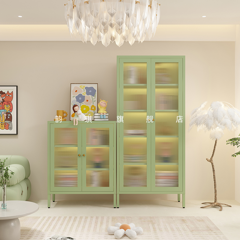 铁艺书柜带玻璃门落地家用客厅防尘置物柜儿童书架柜子展示柜