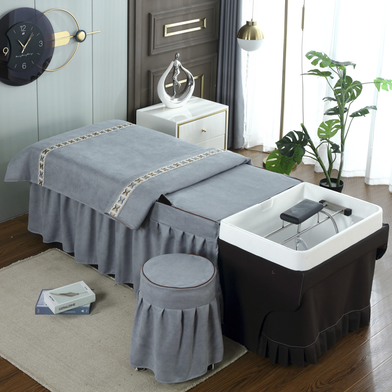 泰式洗头床罩套美发头疗理发店专用简约纯色棉麻按摩推拿床单被套