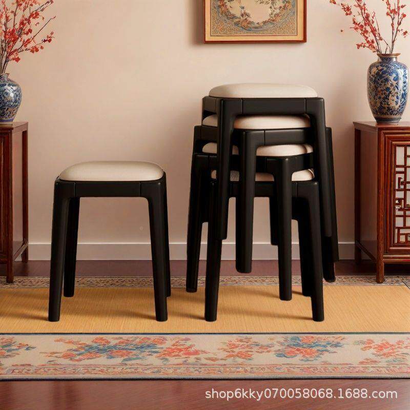 实子用凳可叠放软包板凳客厅木头矮木GUR凳简约现代小方家凳餐桌