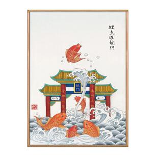 鲤鱼跳龙门装饰画鱼挂跃龙门开ltao7312得胜高旗考金供榜题名壁画